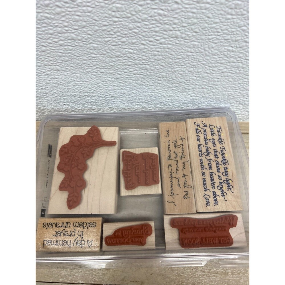 Mixed Brands Set Of 7 Wood Mounted Rubber Stamps Words